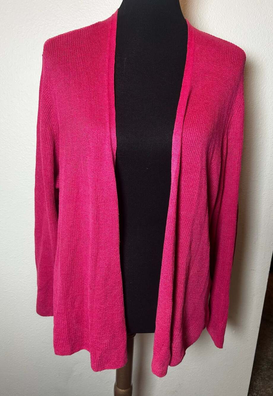 Eileen Fisher 2X Open Front Cardigan Organic Linen Cotton Ribbed Knit Magenta